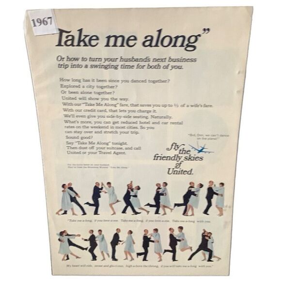 Vintage 1967 United Airlines Take Me Along Ad Advertisement - Picture 3 of 4
